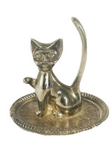 Vintage Cat Kitty Silver Plated Ring Holder Long Tail Hong Kong - £11.66 GBP