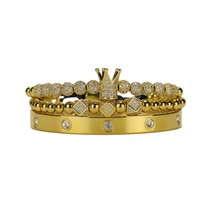 3pcs/set Luxury roayl crown men bracelet set dice charm ten cz stainless steel b - £29.94 GBP