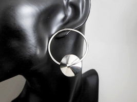 Spinning Saturn Stud Earrings  925 Sterling Silver, Handmade Women Earrings 53mm - £72.27 GBP