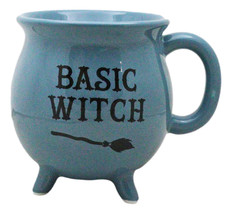 Wicca Magic Blue Basic Witch Broomstick Cauldron Ceramic Mug With Handle 16oz - £15.21 GBP