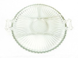 Vintage 12&quot; Round Pressed Glass Relish Plate, Double Handled, 6 Compartm... - $12.69