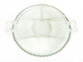 Vintage 12&quot; Round Pressed Glass Relish Plate, Double Handled, 6 Compartment EAPG - £9.95 GBP