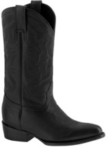 Mens Black Plain Grain Leather Classic Western Cowboy Boots Casual J Toe - £104.54 GBP
