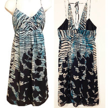 Vintage BCBG Paris Silk Blue Structured Maxi Dress Halter Dress Sleevele... - $49.99