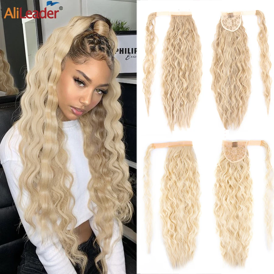Avy ponytail 22inch long curly ponytail wrap on clip hair extensions ombre blonde brown thumb200