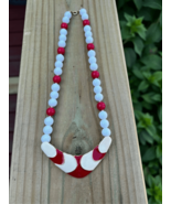 Art Deco MCM Beaded Plastic Beads Modern Metal Boomerang Red White Atomic - £34.78 GBP