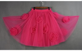 Pink Flower Knee Length Tulle Skirt Women Plus Size Fluffy Tulle Skirt image 10