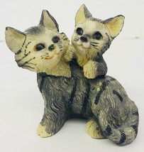 Cat Figurine 2 Cats On Each Other Kitten Gray Tabby Reisin Cat Collector - £14.82 GBP