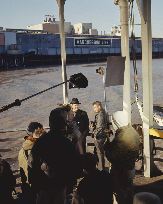 Steve McQueen in The Cincinnati Kid with Karl Malden on set filming by docks 16x - $69.99