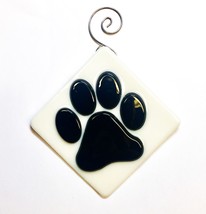 Black Paw Print on Diamond Fused Glass Sun Catcher - £18.76 GBP