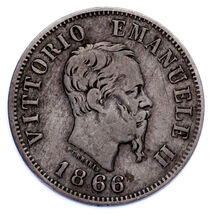 1866 Italy 50 Centesimi Coin (VF Condition) KM 14.1 - $92.76