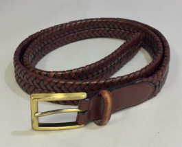 Lands End Braided Leather Belt Size 42 Dark Brown Brass Buckle - £10.45 GBP