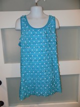 JUSTICE BLUE POLKA DOT EYELASH RUFFLE FRONT TANK TOP SIZE 14 GIRL&#39;S - $14.10