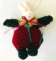 Victorian Style Bunny Christmas Ornament Plush Chubby Rabbit by Enesco - £10.85 GBP