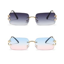 2 Pair Mens Womens Unisex Retro Rectangular Metal Frame Rimless Sunglasses UV400 - £6.86 GBP