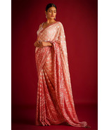 Fanta Colour Beautiful Full Embroidery Work Wedding Wear Georgette Saree... - $95.00