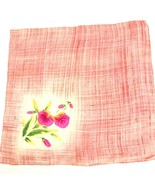 Vintage Hankie Pink Flowers Green Leaves 16x16 Handkerchief Silkie Feel  - $22.36