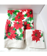 Vtg Christmas Poinsettia 3 pc Towel Set Bath Hand Towels Washcloth Jilli... - $518.06 MXN