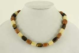 MODERN Semi Precious Polished Jasper &amp; Tigers Eye Square Beaded Necklace 20&quot; - £21.89 GBP
