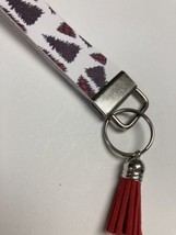 Wristlet Key Fob Keychain Faux Leather Red plaid Christmas trees w Tasse... - £7.25 GBP