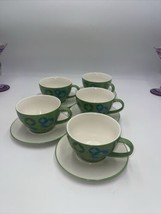 Starbucks 5 Coffee Cups W/5 Saucers Holiday 2006 Stocking Green - £77.86 GBP