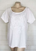 NWT Chico&#39;s 2 Large Optic White Floral Applique Scoop Neck T-Shirt Top - £16.27 GBP