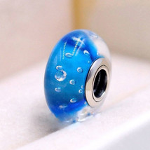 Blue Effervescence Fizzle Murano Glass Charm Bead For European Bracelet - £7.96 GBP