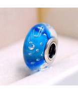 Blue Effervescence Fizzle Murano Glass Charm Bead For European Bracelet - $13.70 CAD