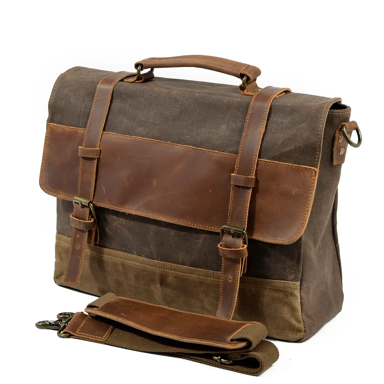  wax canvas with leather briefcase retro business men s bag shoulder messenger portable thumb200