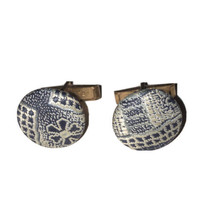Vintage Unique Pair Of Fabric Floral &amp; Blue Pattern Cufflinks - $92.89 MXN