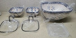 Temp-tations By Tara Old World Blue Sq Presentable Ovenware 3 Qt &amp; 2 Dis... - $64.89