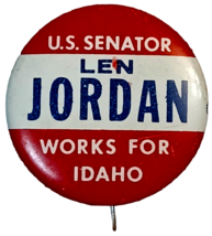 Vtg 1966 Pinback Bottone Len Jordan per Stati Uniti Senator Fabbrica per... - £8.97 GBP