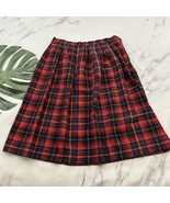 Womens Vintage Pleated Skirt Size M Red Blue Plaid Wool Blend Academia A... - $40.60 CAD