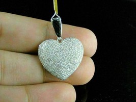1.35Ct Round Diamond Puffed Heart Pave Set Pendant 14Carat White Gold Over - £79.40 GBP