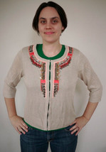 NEW Chicos Linen Blend Treasured Trinkets Beaded Cardigan Sweater Size 1 NWT - £46.90 GBP