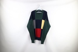 Vintage 90s Nautica Mens XL Rainbow Checkered Cable Knit Crewneck Sweater Cotton - £55.22 GBP