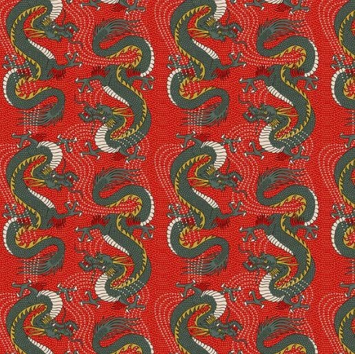 Cotton Kimonos and Koi Bold Dragon Cotton Fabric Print by the Yard D784.96 - $15.95