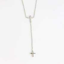 Two Cross with CZ Stones Drop Necklace White Gold - $14.19