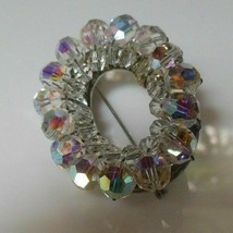 Vintage Aurora Borealis Silver-tone Wired Oval Brooch - £27.15 GBP