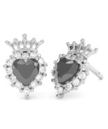Black Onyx Diamond Claddagh motif Stud Earrings in 10k White Gold - $6,370.02 MXN
