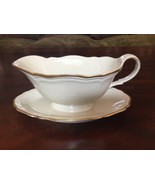 Antique Kahla khl21 Gravy Boat With Underplate 8.25” White &amp; Gold Rim Ge... - €17,19 EUR