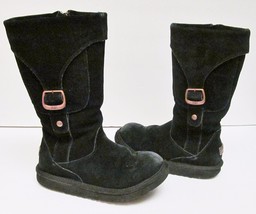 UGG Australia Leather Sheepskin Boots 5918 Zip Youth Kids Girls Distress Black 2 - £36.16 GBP