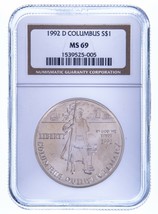 1992-D Columbus Commemorative Silver Graded by NGC as MS-69 - £54.33 GBP