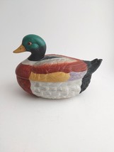 Vintage Mallard Duck Covered Dish Trinket Candy Jewelry Vanity Box Ceramic - £8.88 GBP
