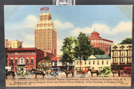 Niagara Falls NY Colorful Carriages Hotel &amp; United Office Bldg Linen Postcard - £7.13 GBP