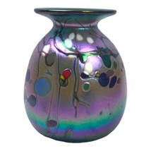 Rick Hunter Studio Art Glass Vase Abstract Design Iridescent Color Dated 5&quot; U26 - £81.31 GBP