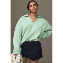 Anthropologie Pilcro Johnny Collar V-Neck Pullover Sweatshirt Green XXS - $24.99