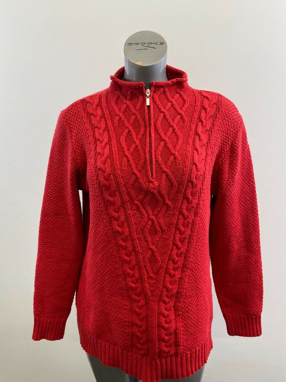 Cotton Country Vintage Women&#39;s Pullover 1/4 Zip Sweater Size Large Red  - $7.92