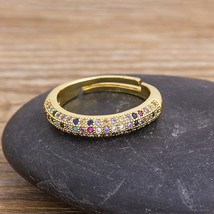 Bohemian Geometric Charm Rings Round Dot Rainbow Crystal Stone Open Finger Adjus - £7.60 GBP
