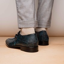 Toluca genuine crocodile and lizard dress monk strap Rustic Blue image 9